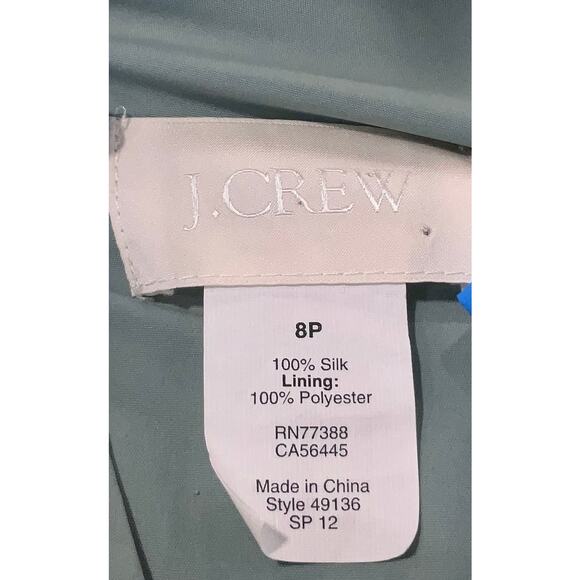 J Crew 100% Silk Sage Green Dress Crinkle Chiffon Overlay Fully Lined Sz 8P - Picture 6 of 6